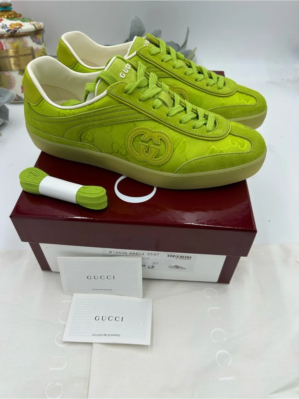 Women's Gucci G 75 suede GG monogram low top sneakers size 37 made in Italy
